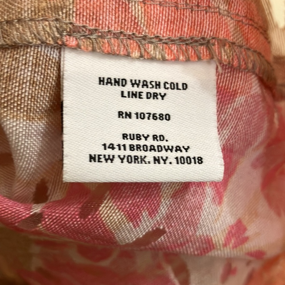 Ruby Rd. Pink Orange White Tan Floral Semi-Sheer Roll Tab Sleeve Shacket Size 20 - Picture 5 of 6